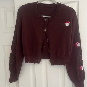 Embroidered Brown Cardigan Sweater